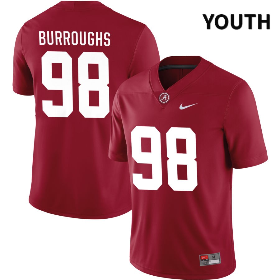 Alabama Crimson Tide Youth Jamil Burroughs #98 NIL Crimson 2022 NCAA Authentic Stitched College Football Jersey SY16I04WK
